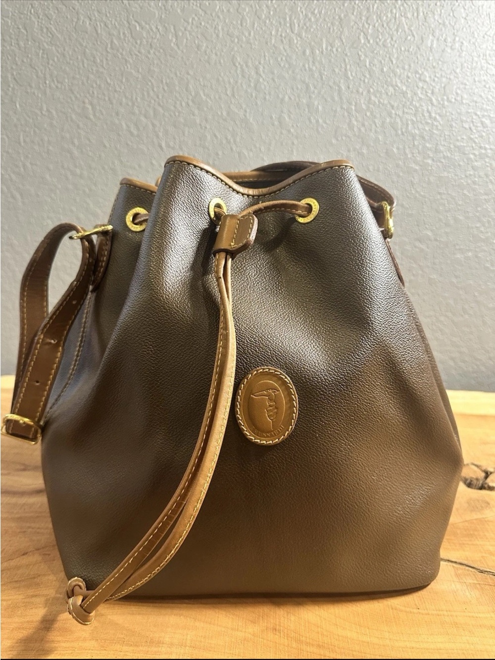 Vintage Trussardi Collezione Crespo Leather Bucket Bag Brown Made in Italy
